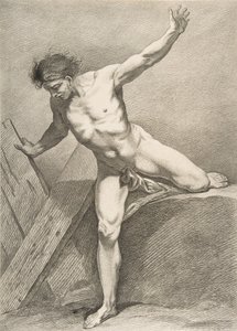 Une Académie : Homme marchant appuyé sur une planche - Carle van Loo