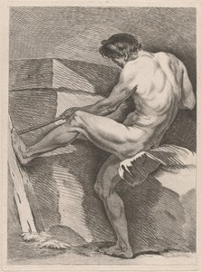 Homme tirant une corde, son pied appuyé - Carle van Loo