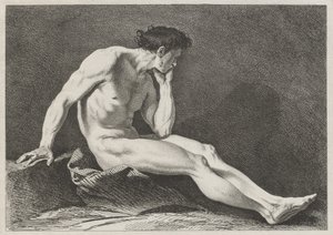 Homme assis, la tête dans la main