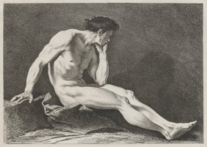 Homme assis, la tête dans la main - Carle van Loo