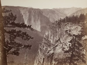 Première vue de la vallée de Yosemite depuis le sentier de Mariposa, 1865-66
