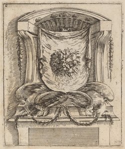 Motif architectural avec une draperie et des fruits - Carlo Antonio Buffagnotti