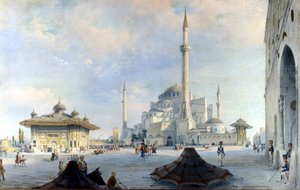 La mosquée de Constantinople : Sainte-Sophie (Hagia Sophia). Peinture de Carlo Bossoli