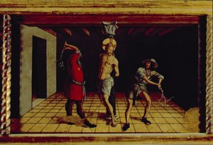 La Flagellation du Christ, panneau central droit de la prédelle du polyptyque de San Silvestro, 1468 - Carlo Crivelli