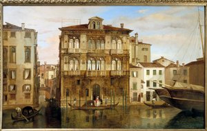 Maria Taglioni dans une gondole devant son bâtiment à Venise - Carlo Ferrari