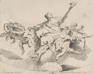 Pouvoir, représenté par une femme assise sur des nuages tenant une couronne et entourée de putti..., 1725-75