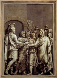 Rome antique : guerrier et homme en toge échangeant une sphère - Carlo Labruzzi