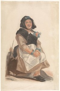 Homme déguisé en femme avec un chapelet, assis - Carlo Lasinio