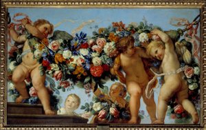 Amour et guirlandes de fleurs - Carlo Maratta or Maratti