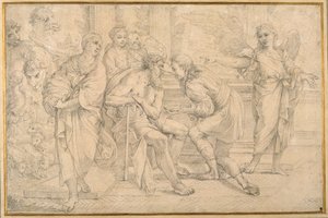 Tobie guérissant la cécité de Tobit avec la bile du poisson - Carlo Maratti