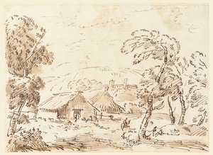Dessin, Une maison de paysan et un château dans une campagne montagneuse, 1762-1786 - Carlo Marchionni