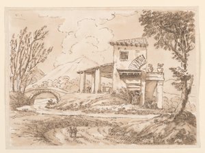 Dessin, Paysage avec villa, 1750-60 - Carlo Marchionni