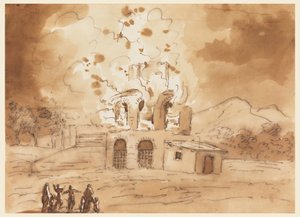 Dessin, Paysage avec une Tour en Feu - Carlo Marchionni