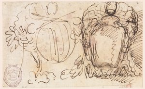 Dessin, Deux écussons pour les armoiries du pape Benoît XIV, 1740-58 - Carlo Marchionni
