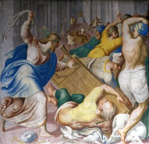 Jésus-Christ chasse les marchands aux portes du Temple. Fresque de Carlo Urbino. Milan, S. Maria della Passione - Carlo Urbino