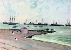 Navires espagnols capturés au mouillage dans le port de Man-of-War, Key West. Vue de l