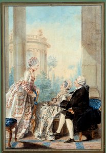 Monsieur et Madame de Saint Vast et Mademoiselle de Beauregard Aquarelle par Louis Carrogis dit Carmontelle - Carmontelle