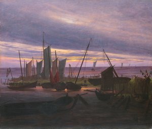 Bateaux dans le port au soir, c. 1828
