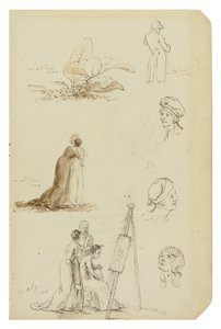 French : Étude de têtes, de personnages et de feuillages - Caspar David Friedrich