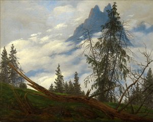 Pic de montagne avec nuages dérivants - Caspar David Friedrich