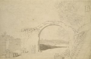 Paysage fluvial avec une arche (inachevé) - Caspar David Friedrich