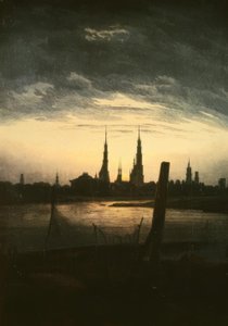Ville au lever de la lune