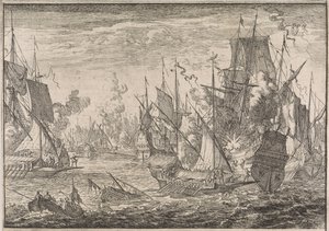 Bataille navale entre des navires de guerre turcs et des galères des Chevaliers de Malte, 1644 - Caspar Luyken (attributed to)