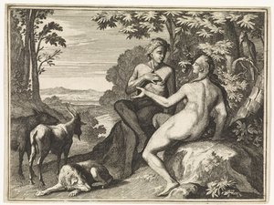 Adam et Ève entourés des animaux dans le paradis - Caspar Luyken