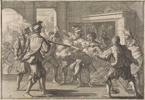 Miguel de Vasconcelos découvert dans une armoire et tué par des Portugais en colère, 1640 - Caspar Luyken