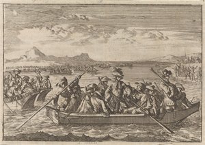 Les Vaudois chassés de Savoie retournent en barques sur le lac de Genève vers leur pays, 1689 - Caspar Luyken
