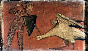 Combat entre un chevalier et une grue, Panneau de plafond