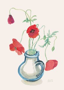 Coquelicots rouges dans un vase bleu