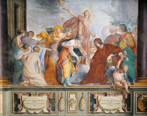 Lorenzo accueillant les Muses et les Vertus accompagnées par Apollon à Florence (fresque)