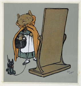 Chat devant son miroir - dessin par Cécil Aldin - Cecil Charles Windsor Aldin