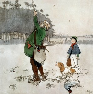 Le chasseur tirant sur des canards - Cecil Charles Windsor Aldin