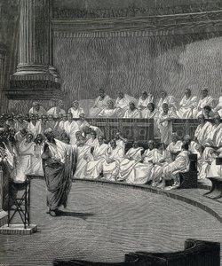 Cicéron dénonce le conspirateur Catilina (gravure)