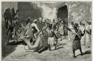 Le chargement des chameaux de la caravane de l