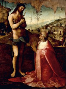 Le Christ souffrant et le cardinal Oliviero Carafa en prière (peinture) - Cesare da Sesto