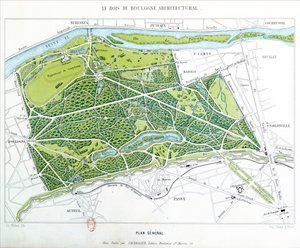 Plan du Bois de Boulogne à Paris, publié par Caudrilier, 1860 - Ch. Walter