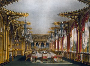 Salle à manger gothique, gravure de Thomas Sutherland (1785-1838), d