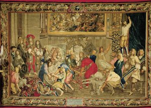 Louis XIV visitant la manufacture des Gobelins - Charles (studio of ) Le Brun