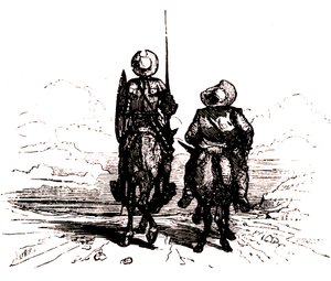 Don Quichotte sur son cheval, à côté de Sancho sur son âne - Charles Albert d