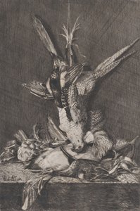Trophée de chasse avec oiseaux de gibier et artichaut