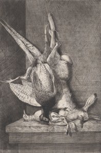 Trophée de chasse avec oiseaux de gibier et lapin, 1850-1900
