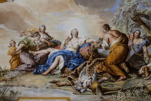 Repos de Diane parmi les nymphes (Il riposo di Diana tra le Ninfe), par Charles-Andre van Loo (1705-1765), fresque