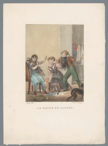 Garçon effrayant deux filles avec une fausse barbe (La barbe du sapeur, Les jeux de l