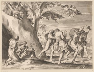 Éducation de Jupiter avec le blason de la famille Barberini - Charles Audran