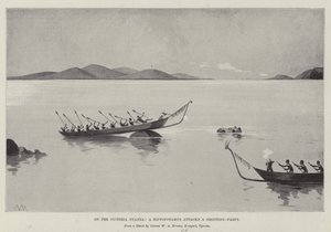 Sur le Victoria Nyanza, un hippopotame attaque une partie de chasse - Charles Auguste Loye