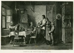 Le bénédicité. Gravure de Barbant d