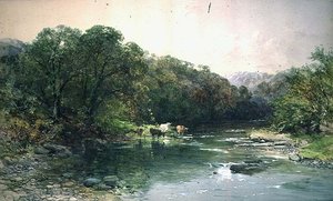 Sur la Dee, nord du Pays de Galles : bétail buvant - Charles Branwhite